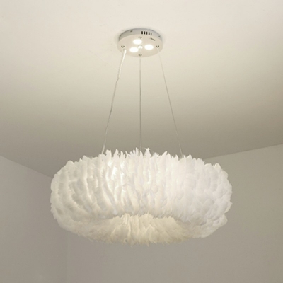 Modern Hanging Lights White Color Feather Chandelier for Living Room Children's Room Bedroom