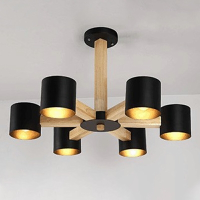 Modern Style LED Chandelier Light 6 Lights Nordic Style Metal Wood Pendant Light for Living Room