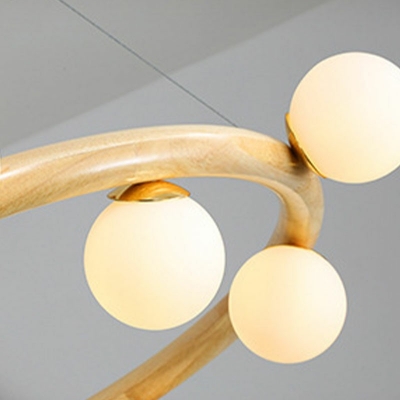 Round 12 Lights Hanging Chandelier Wood and Globe Modern Chandelier Light Fixture for Living Room