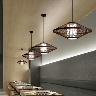 1-Light Pendant Lighting Fixtures Asia Style Saucer Shape Bamboo Hanging Ceiling Light