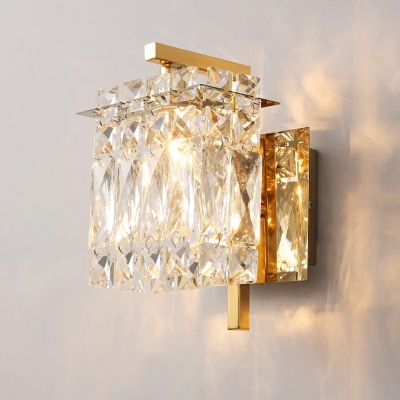1-Light Wall Light Fixture Modern Style Rectangle Shape Crystal Vanity Sconce Lights
