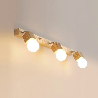 3-Light Sconce Light Fixtures Minimalist Style Liner Shape Wood Wall Mount Lighting