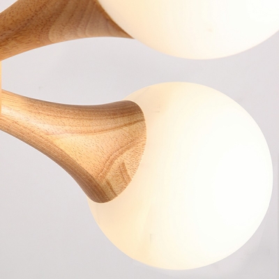 5 Lights Contemporary Sputnik Light Fixture Natural Wood Chandelier Lighting Fixture