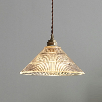 Ribbed Glass LED Pendant Lighting Retro Style Ceiling Fixture Lighting in Bass
