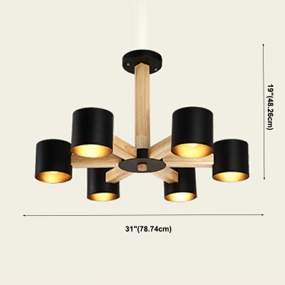 6-Light Ceiling Lamp Modern Style Cylinder Shape Wood Chandelier Light Fixtures