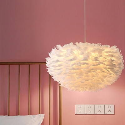 Modern Style Hanging Lights 3 Light Feather Hanging Light Kit for Bedroom