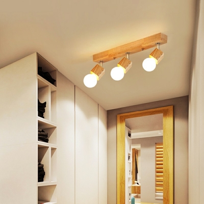 3-Light Sconce Light Fixtures Minimalist Style Liner Shape Wood Wall Mount Lighting