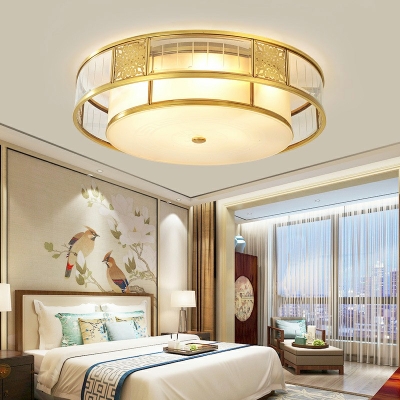 6-Light Flush Mount Recessed Lighting Traditional Style Drum Shape Metal Ceiling Mounted Fixture