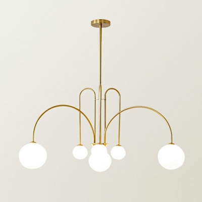6-Light Hanging Chandelier Modernist Style Arched Shape Glass Ceiling Light