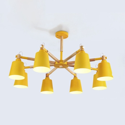 8 Lights Modern Wood Chandelier Lighting Fixtures Macaron Minimalism Hanging Ceiling Light for Living Room