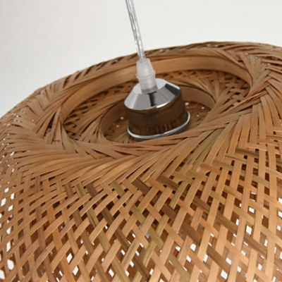 Asian Dome Pendants Light Fixtures Wood Modern Hand-Woven Ceiling Light for Living Room