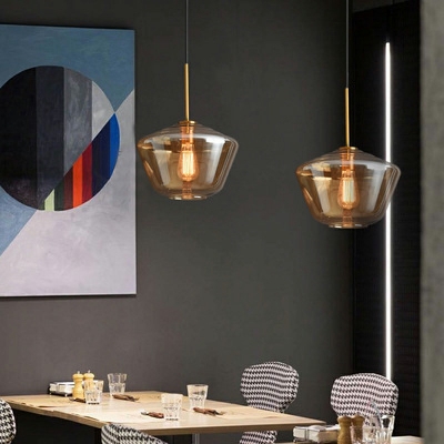 Drum Glass 1 Light Modern Pendants Light Fixtures Living Room Hanging Ceiling Light