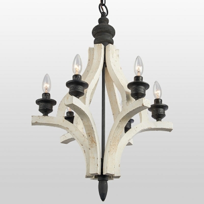 French Retro Style Hanging Lamp Kit Wood Vintage Hanging Chandelier for Bedroom Dining Room