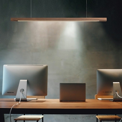 Modern Style LED Pendant Light Minimalism Style Linear Wood Acrylic Hanging Light for Office