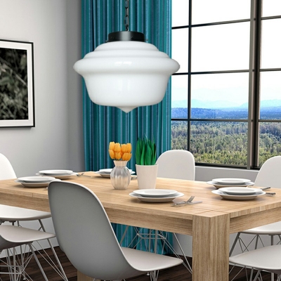White 1 Light Glass Pendants Light Fixtures Modern Living Room Hanging Light