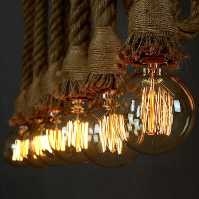 12-Light Island Pendant Lights Retro Style Linear Shape Metal Chandelier Lamp