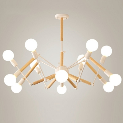 12 Lights Wood Modern Sputnik Chandelier Lighting Fixtures Nordic Contemporary Living Room Hanging Chandelier