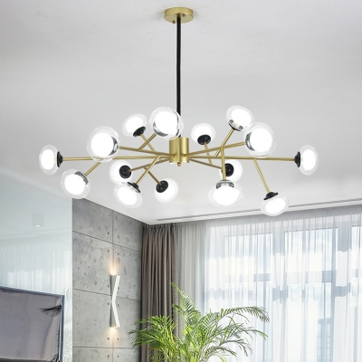 15 Lights Branch Shade Hanging Light Modern Style Glass Pendant Light for Dining Room