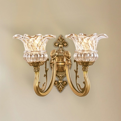 2-Light Wall Lamp Light Traditional Style Curving Shape Glass Sconce Light Fixture