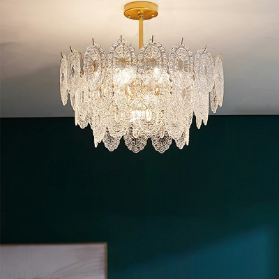 8 Lights Flared Shade Hanging Light Modern Style Glass Pendant Light for Living Room