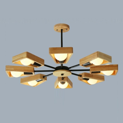 8 Lights Geometric Shade Hanging Light Modern Style Woodiness Pendant Light for Living Room