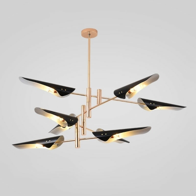 8 Lights Plane Shade Hanging Light Modern Style Metal Pendant Light for Dining Room