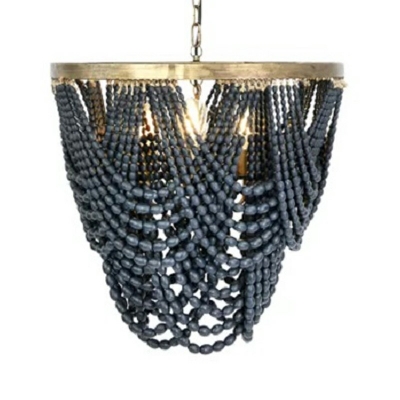 French Style Pendant Light Kit Wooden Beads Chandelier for Hotel Lobby Dining Room