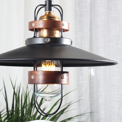 Industrial-Style Truncated Cone Shade Pendant Lighting Wood and Metal Pendant Light
