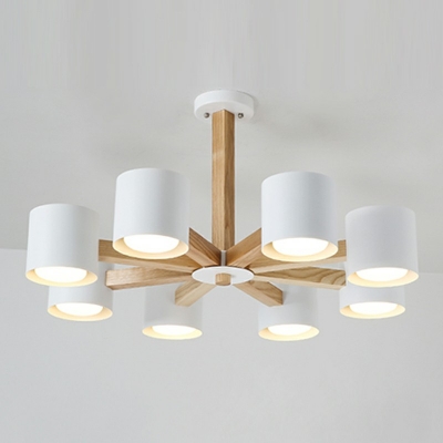 Modern Style LED Pendant Light 8 Lights Nordic Style Macaron Metal Wood Chandelier Light for Living Room