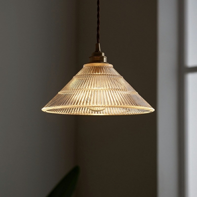 Ribbed Glass LED Pendant Lighting Retro Style Ceiling Fixture Lighting in Bass