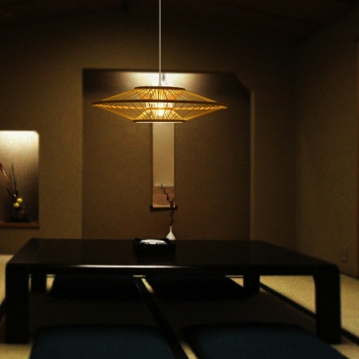 1-Light Hanging Light Fixtures Asian Style Cage Shape Rattan Pendant Lighting