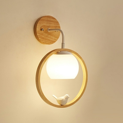 1-Light Sconce Light Minimalist Style Ring Shape Wood Wall Lighting Fixtures