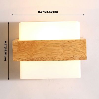 1-Light Sconce Light Minimalist Style Square Shape Wood Wall Mount Lamp
