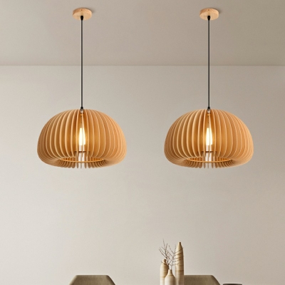 1-Light Suspension Lamp Contemporary Style Dome Shape Wood Hanging Light Fixtures