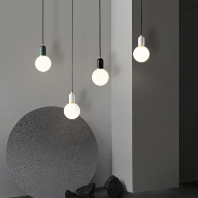 1-Light Suspension Lamp Contemporary Style Globe Shape Stone Pendant Lighting Fixtures