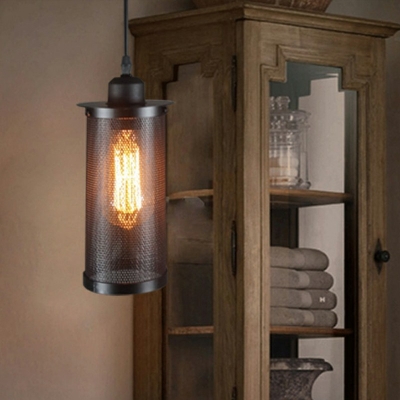 1-Light Suspension Lamp Weathered Industrial Style Cylinder Shape Metal Hanging Light Fixtures