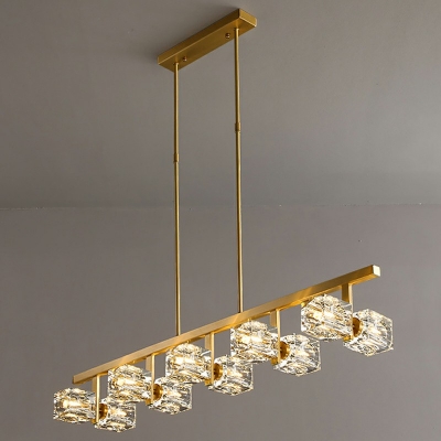 10 Lights Rectangle Shade Hanging Light Modern Style Crystal Pendant Light for Living Room