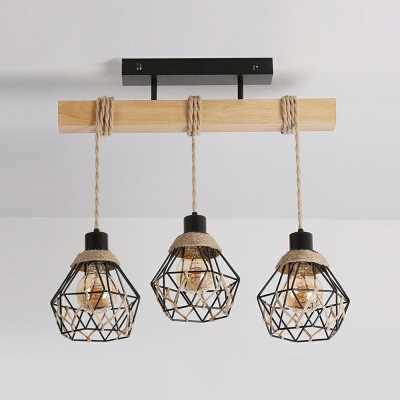 3-Light Island Chandelier Lights Industrial Style Cage Shape Metal Hanging Lamp