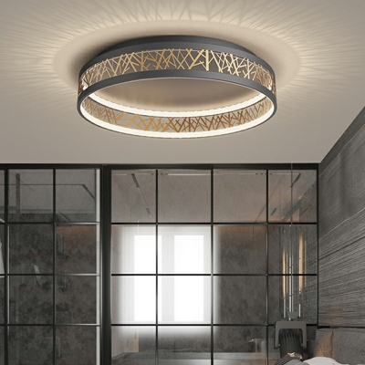 Black Led Flush Ceiling Lights Round Shade Modern Style Metal Led Flush Light for Dining Room