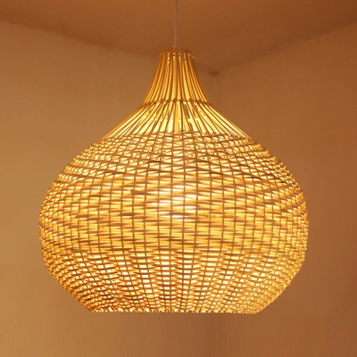 Contemporary Basket Pendant Light Fixtures Rattan Fiber Hanging Light Fixture