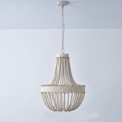 French Style Hanging Ceiling Light Wooden Beads 3 Light Chandelier for Bedroom