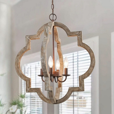 French Style Pendant Lighting Fixture Wood Chandelier for Living Room Bedroom
