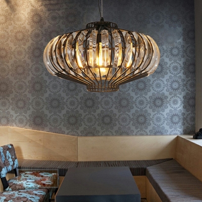 1 Light Crystal Globe Pendants Light Fixtures Black Traditional Dinning Room Hanging Ceiling Light