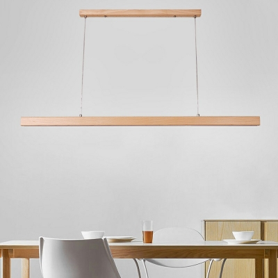 1-Light Island Pendant Lighting Minimal Style Liner Shape Wood Third Gear Light Hanging Lamp