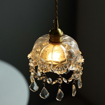 1-Light Suspension Light Industrial Style Bowl Shape Glass Hanging Pendant Lamp