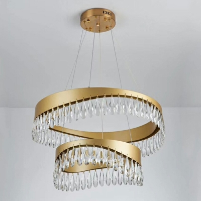 2-Light Ceiling Chandelier Minimalist Style Round Shape Metal Third Gear Light Hanging Lamps