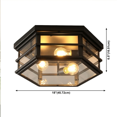3-Light Flush Mount Light Farmhouse Style Cage Shape Metal Ceiling Mounted Fixture