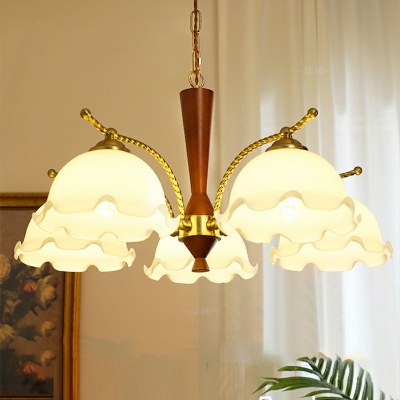 5 Lights Umbrella Shade Hanging Light Modern Style Glass Pendant Light for Living Room