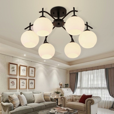6-Light Semi Mount Lighting Traditional Style Globe Shape Metal Ceiling Lamp