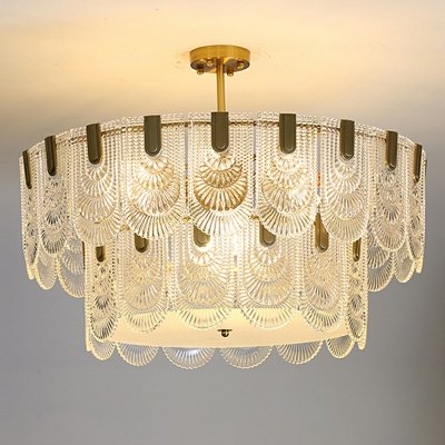 Clear Chandelier Round Shade Hanging Light Modern Style Glass Pendant Light for Living Room